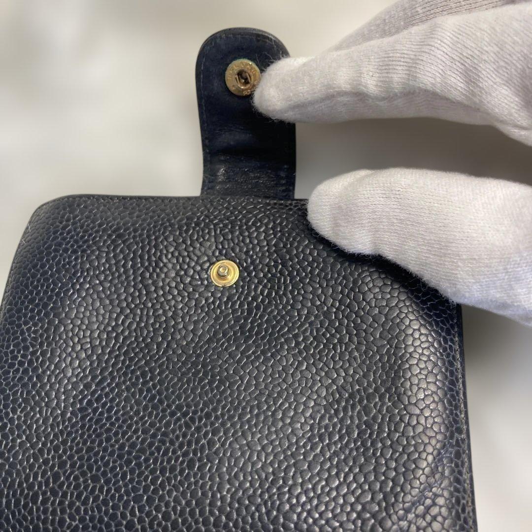 CHANEL シャネル ココマーク ダブルホックウォレット キャビアスキン 黒