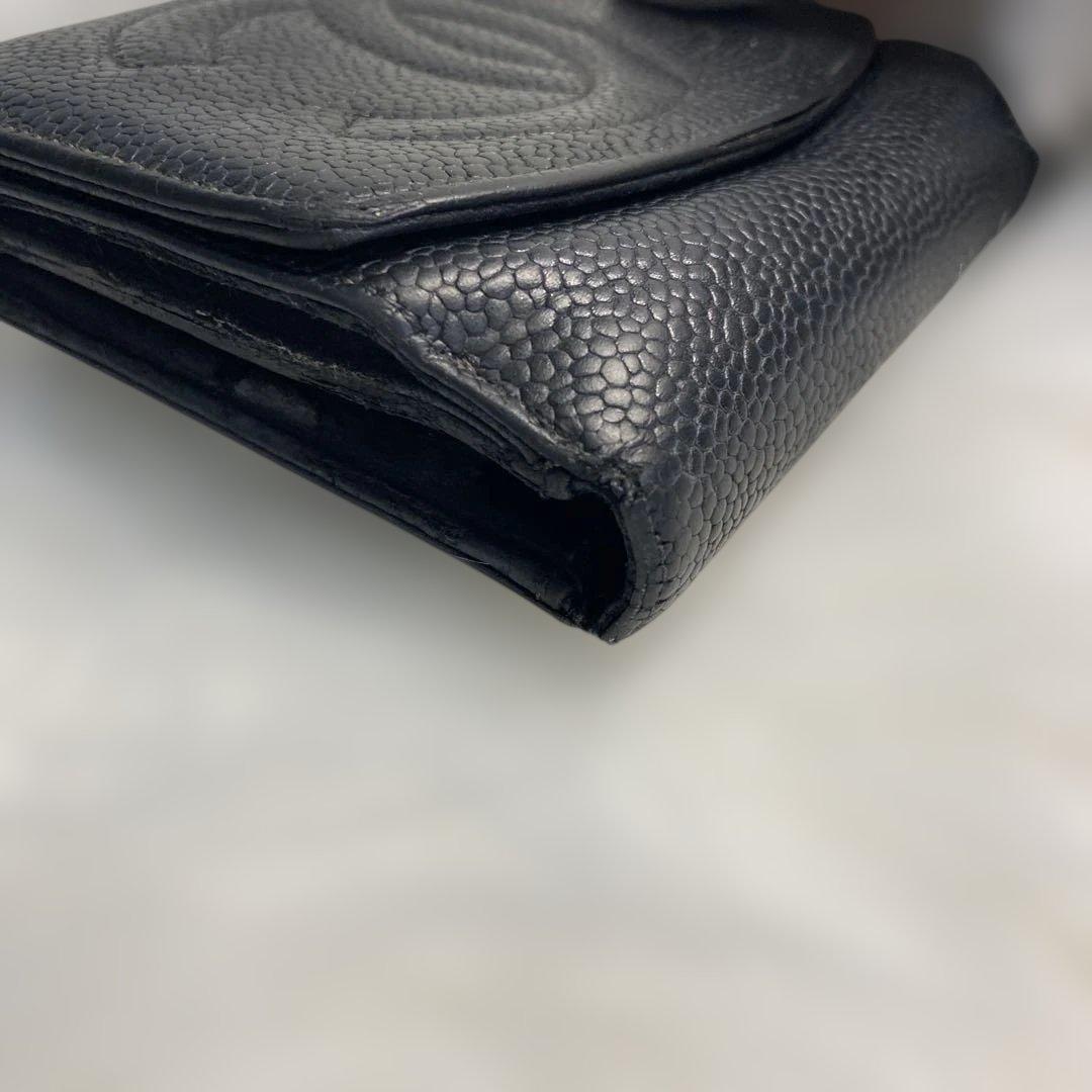 CHANEL シャネル ココマーク ダブルホックウォレット キャビアスキン 黒