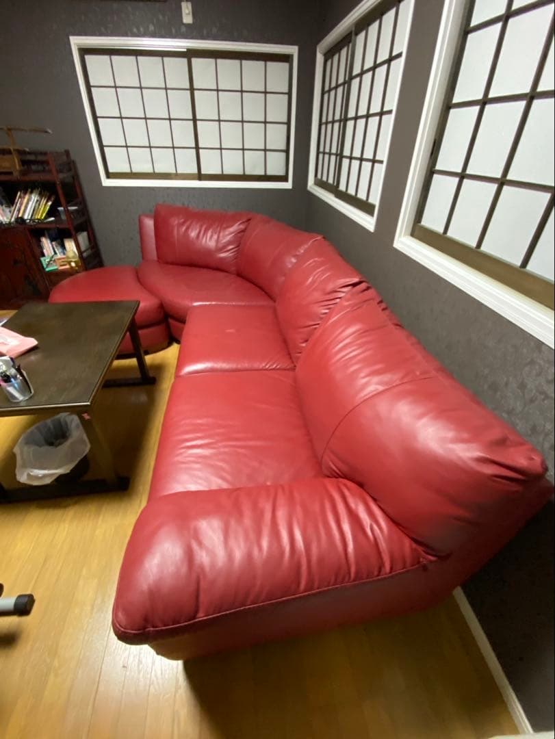 【美品】【本革】存在感抜群！高級赤レザー L字ソファ 320cm※直接引取り
