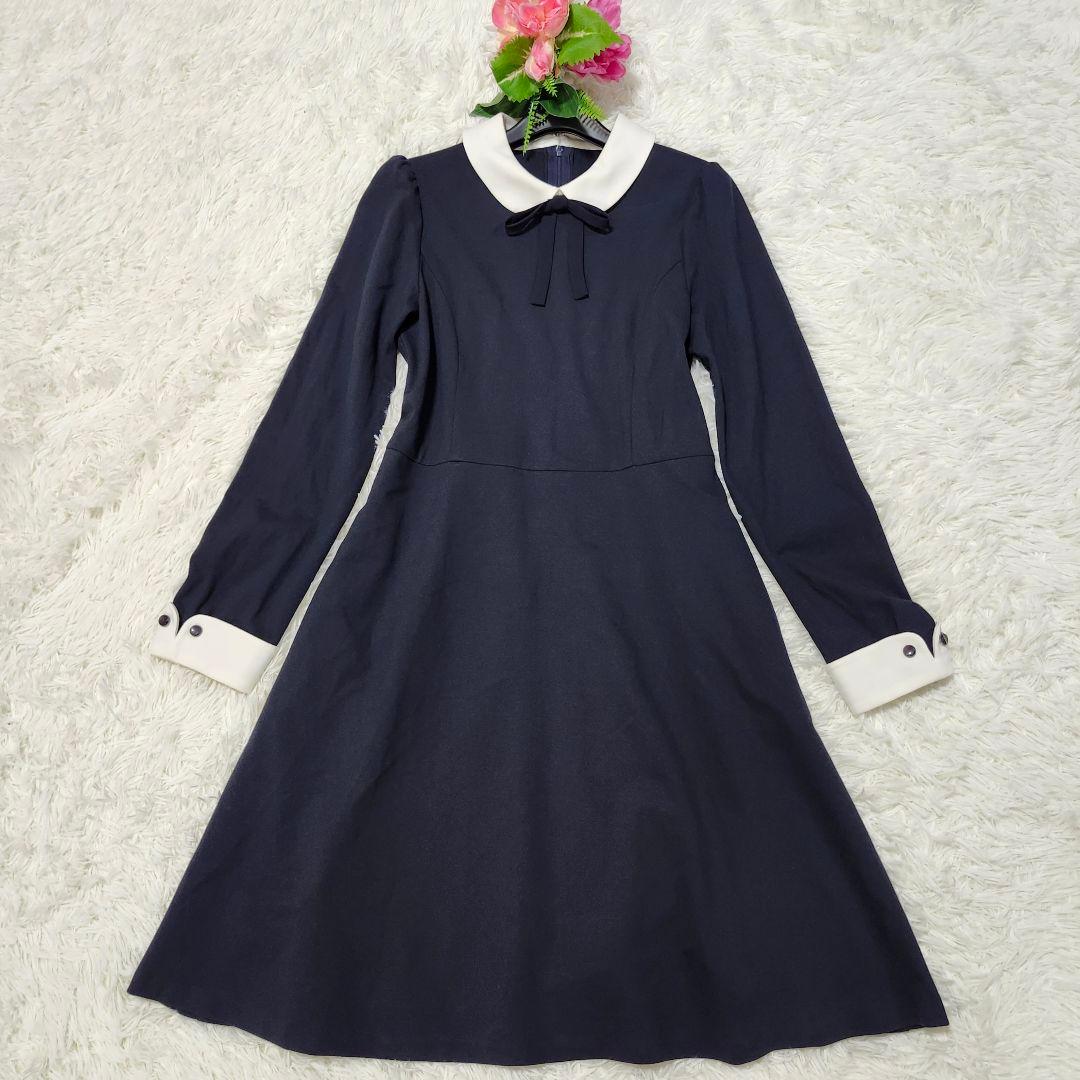美品☆クミキョク　ワンピース　セレモニー　卒服　レトロ　リボン　170　ネイビー