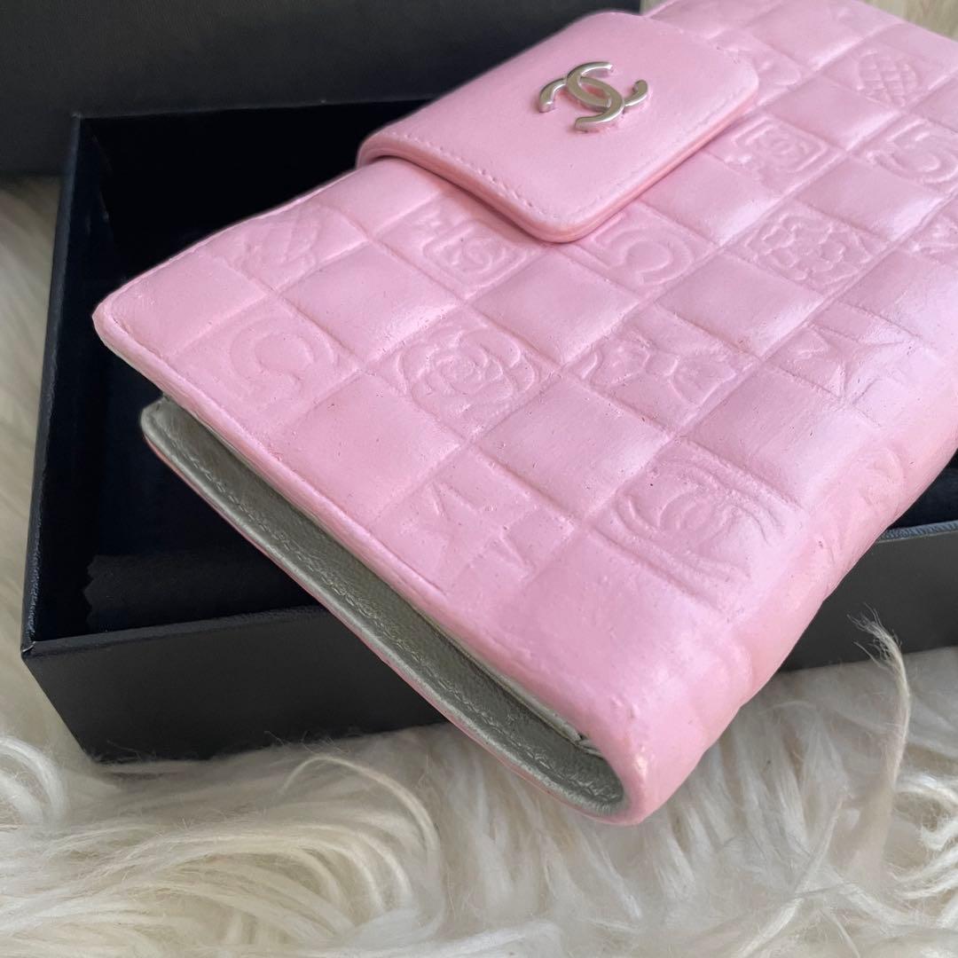 CHANEL シャネル アイコンライン 二つ折り財布 ピンク がま口 シルバー