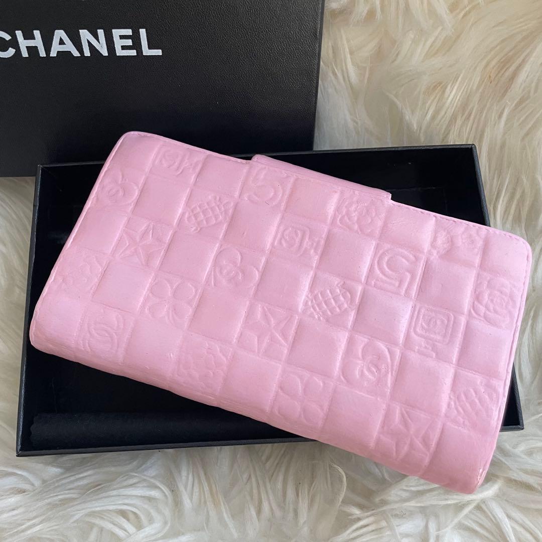 CHANEL シャネル アイコンライン 二つ折り財布 ピンク がま口 シルバー