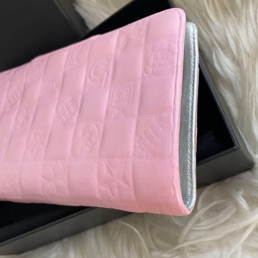 CHANEL シャネル アイコンライン 二つ折り財布 ピンク がま口 シルバー