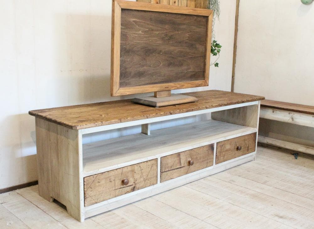 ダメージ加工　ホワイトシャビーテレビ台140　アンティークホワイト