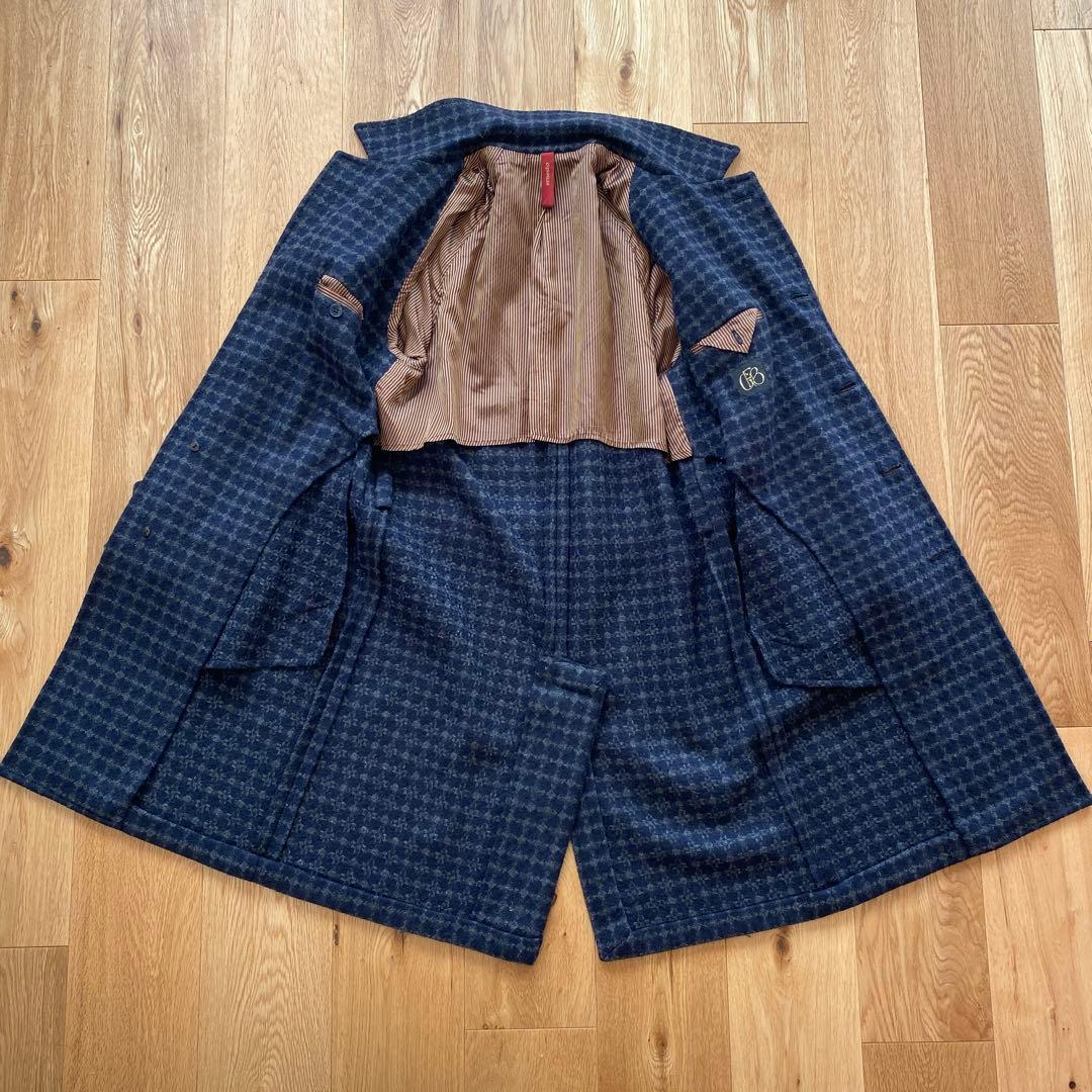 ERNESTO ネイビー×グレー ウールステンカラーコート S 44 ラグラン