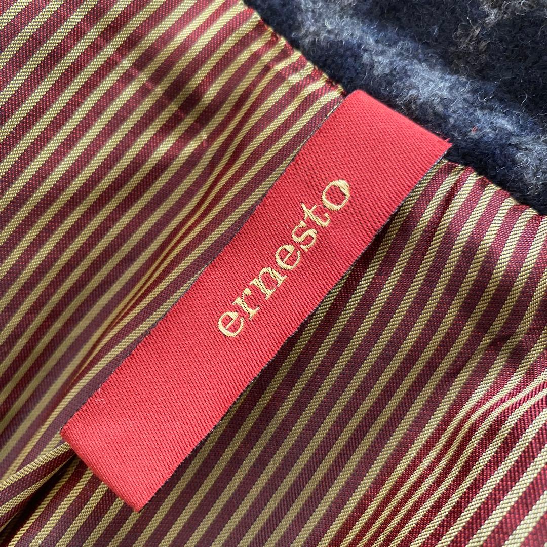 ERNESTO ネイビー×グレー ウールステンカラーコート S 44 ラグラン