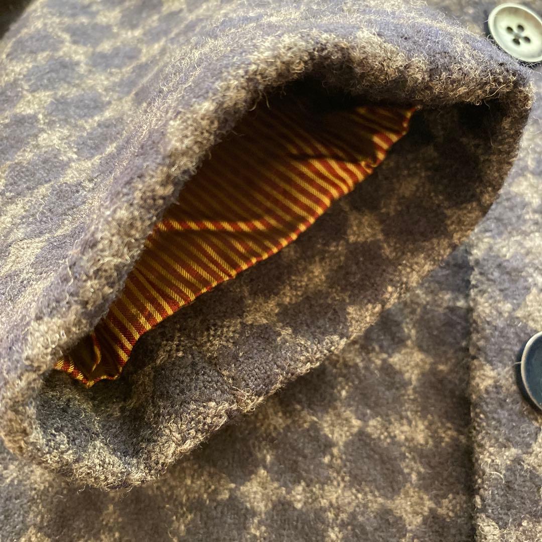 ERNESTO ネイビー×グレー ウールステンカラーコート S 44 ラグラン