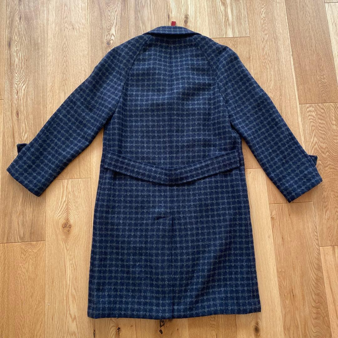 ERNESTO ネイビー×グレー ウールステンカラーコート S 44 ラグラン