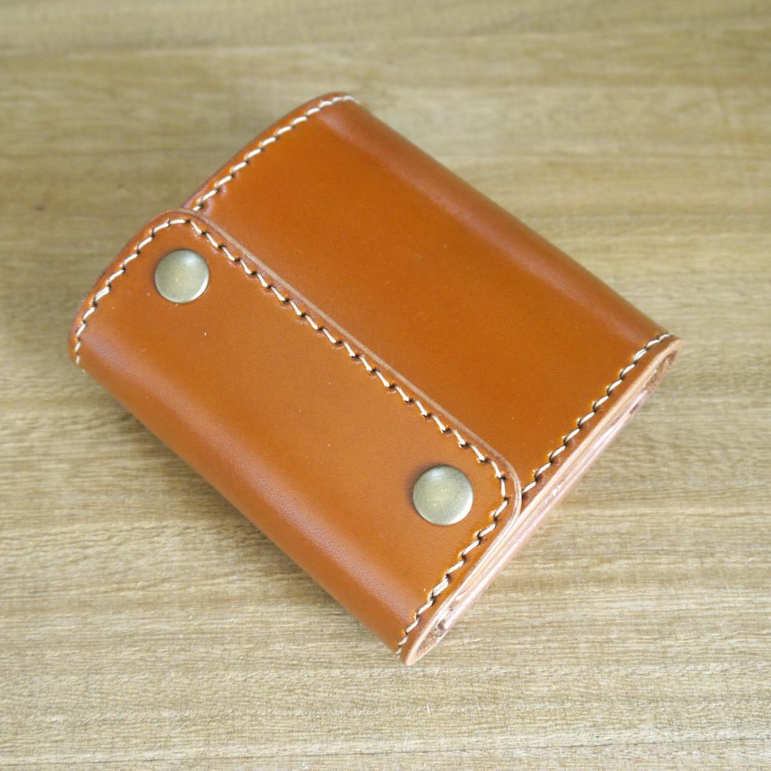 ヌメ革　栃木レザー　サドルレザー　コンパクトウォレット　三つ折　キャメル/生成り