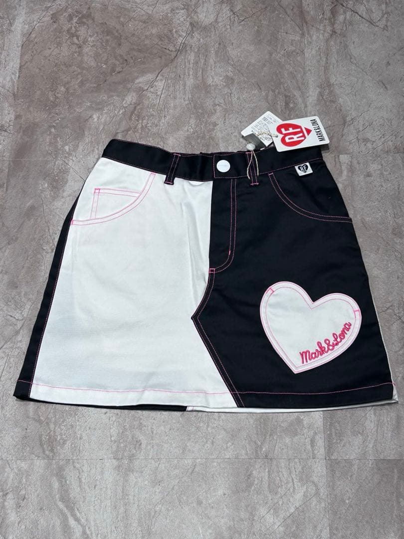 新品 MARK&LONA インナー付きスカート バイカラー ホワイトブラック