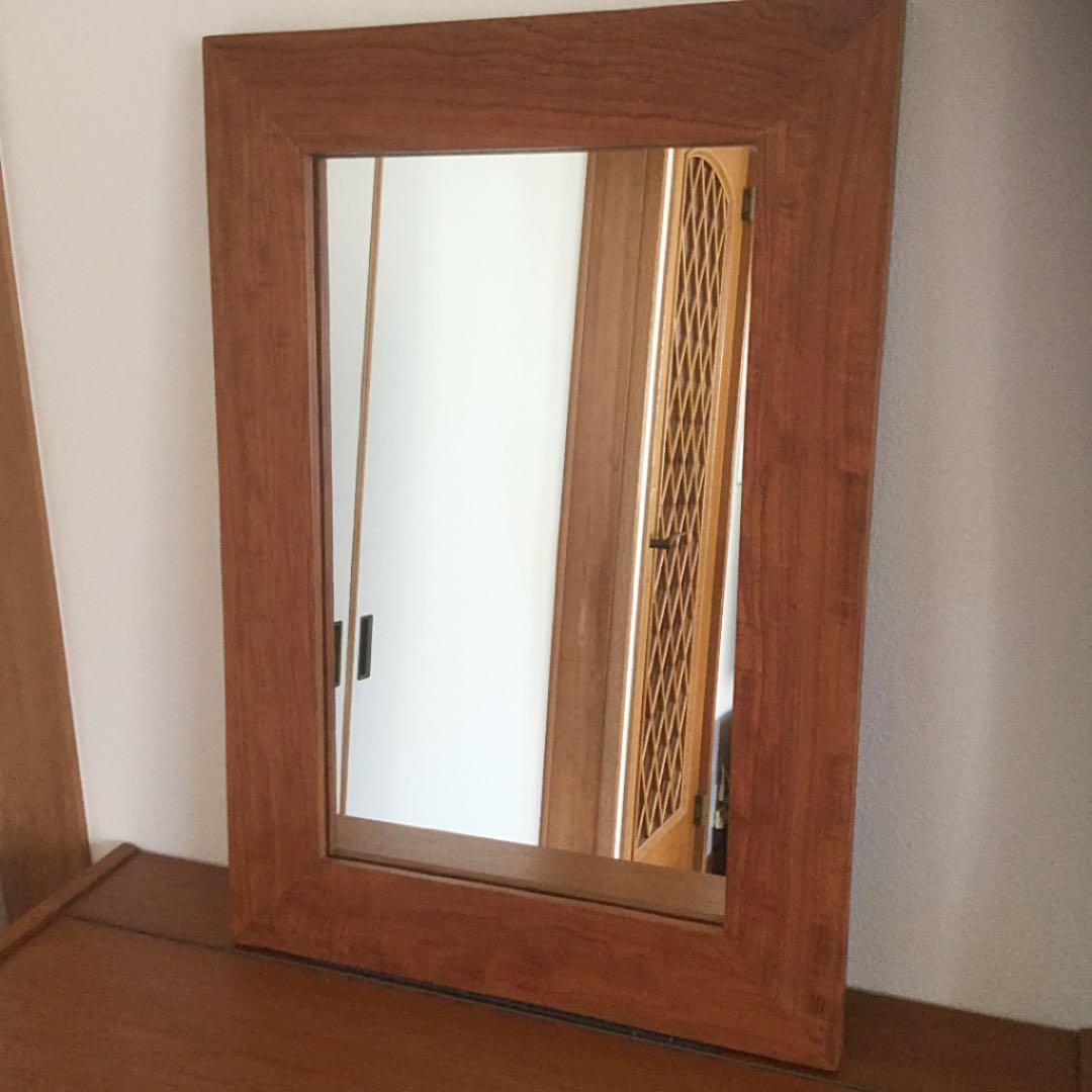 無垢チーク　鏡　ミラー　壁掛け