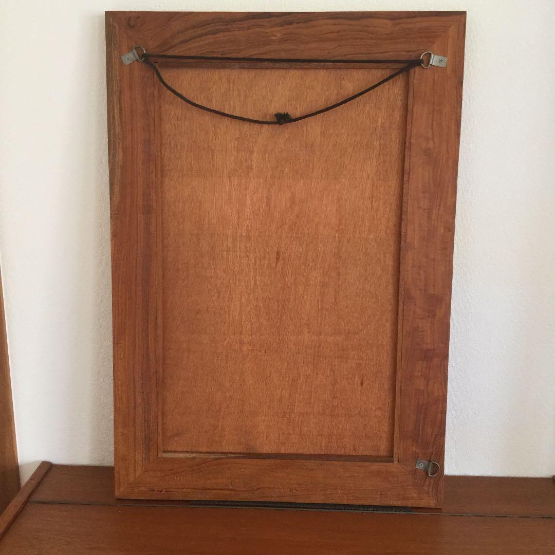 無垢チーク　鏡　ミラー　壁掛け