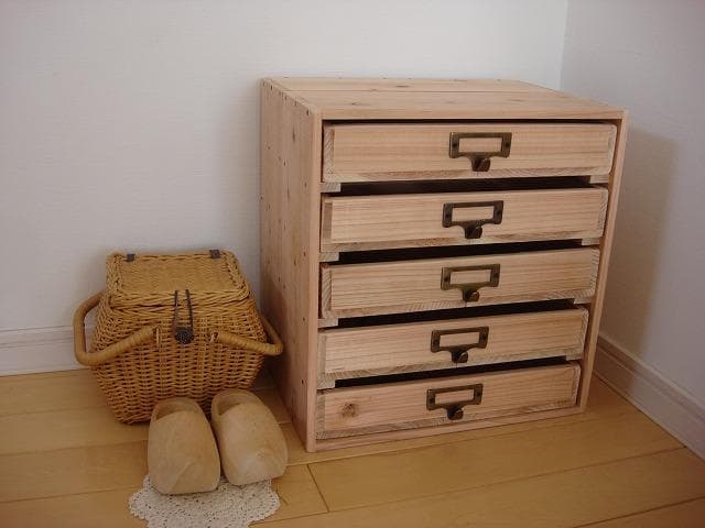 ★送料無料サイズ変更可能★A4ネームプレート5段引き出し/無垢材木製オーダー可能