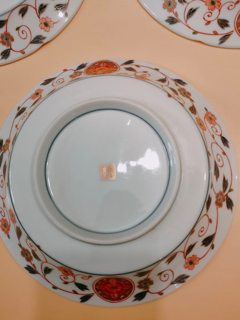 三洋陶器　龍峰窯　古伊万里　有田焼　金彩　琳派／祥瑞花丸紋　中皿５枚セット