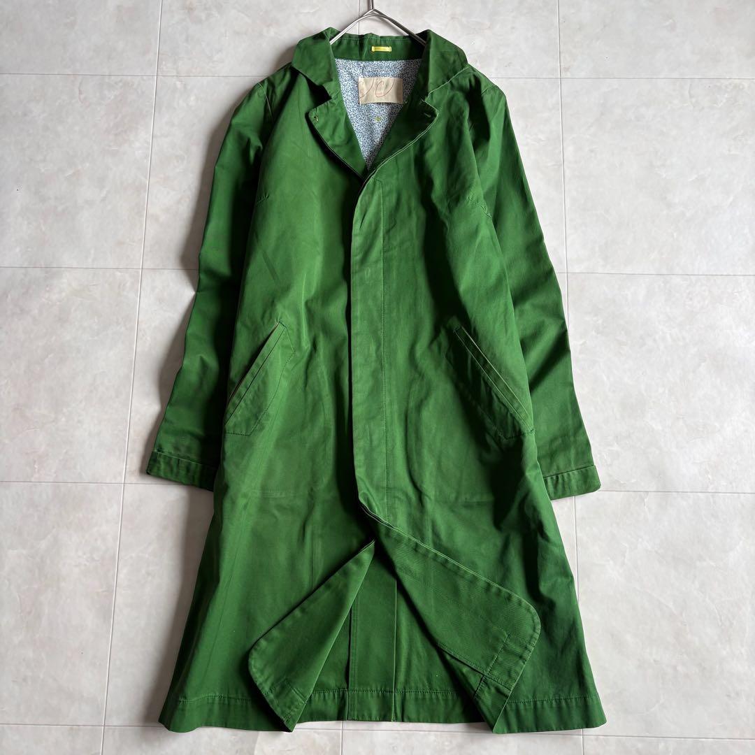 パラスパレス 綿ステンカラー比翼ロングコート 緑 3 花柄裏地 日本製