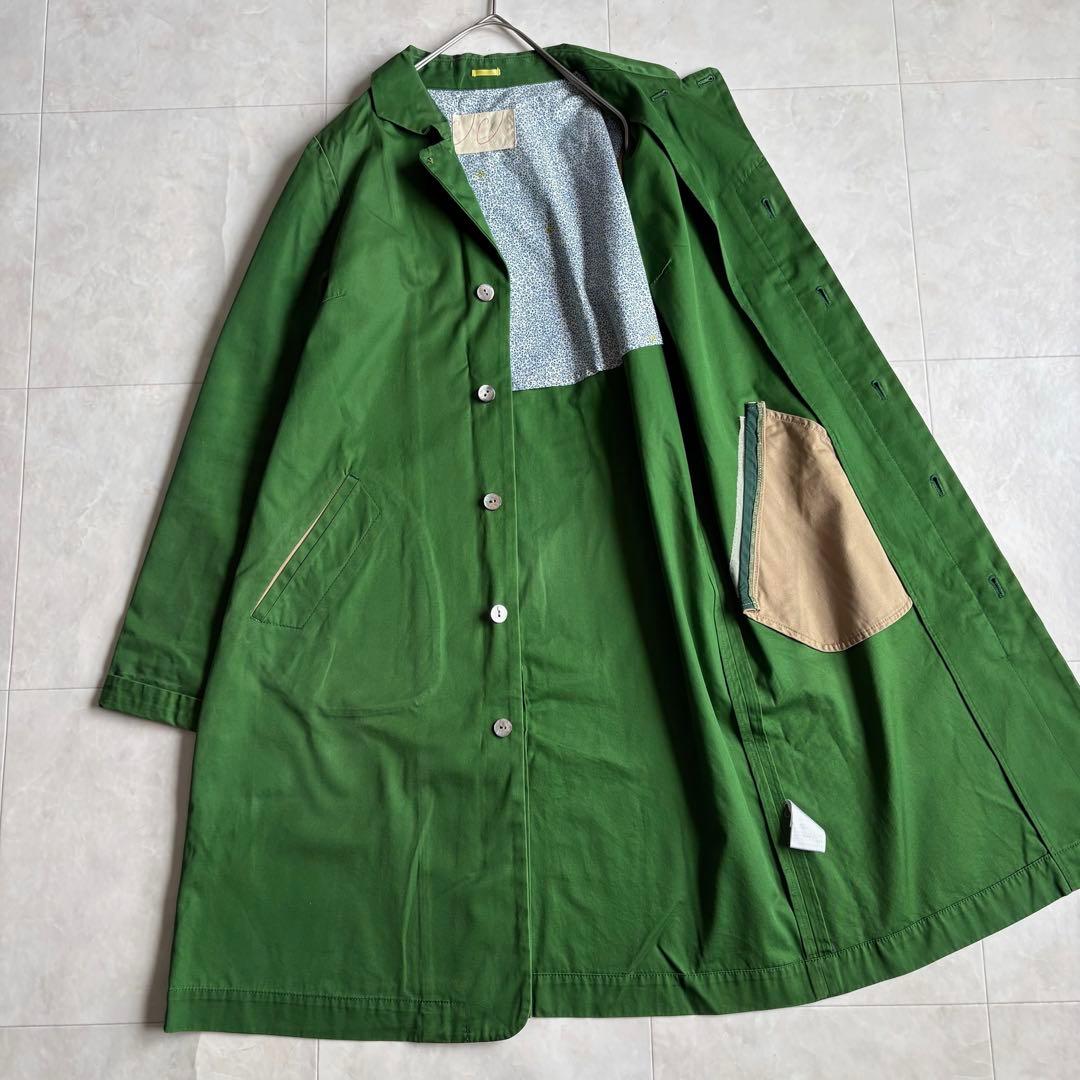 パラスパレス 綿ステンカラー比翼ロングコート 緑 3 花柄裏地 日本製