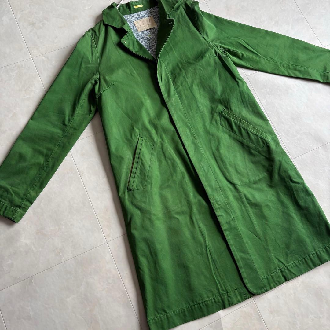 パラスパレス 綿ステンカラー比翼ロングコート 緑 3 花柄裏地 日本製