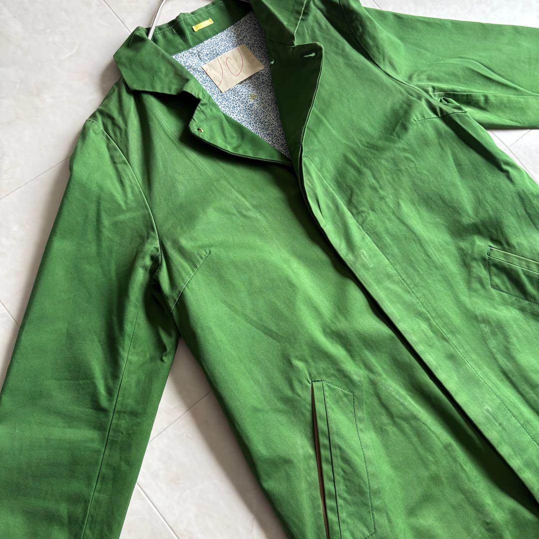 パラスパレス 綿ステンカラー比翼ロングコート 緑 3 花柄裏地 日本製