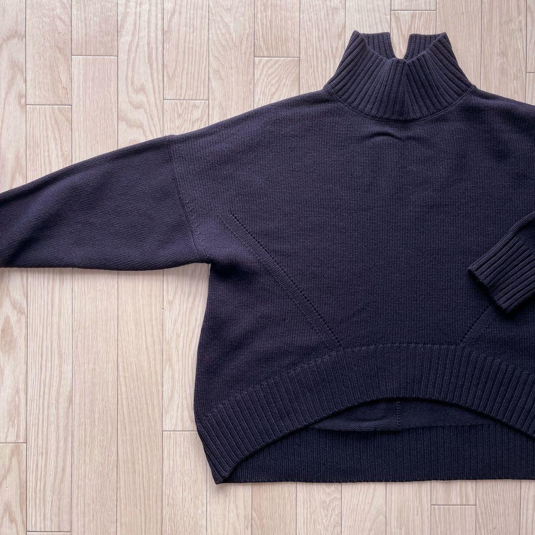 【ネイビー】CINOH オーバーサイズハイネックニット 38 チノ ウール100