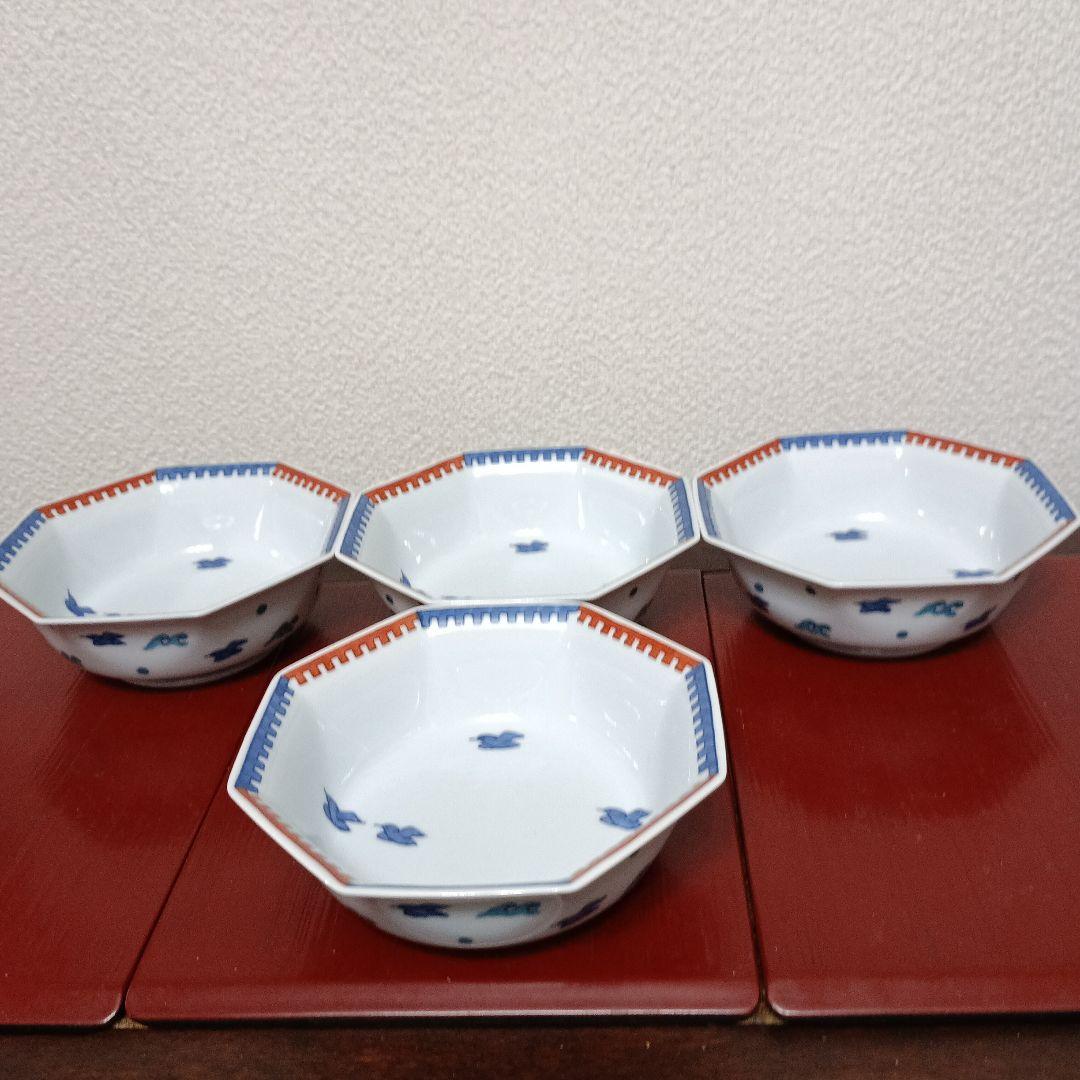 有田焼　館林弘明　鳥絵　八角皿　 4枚　保管品