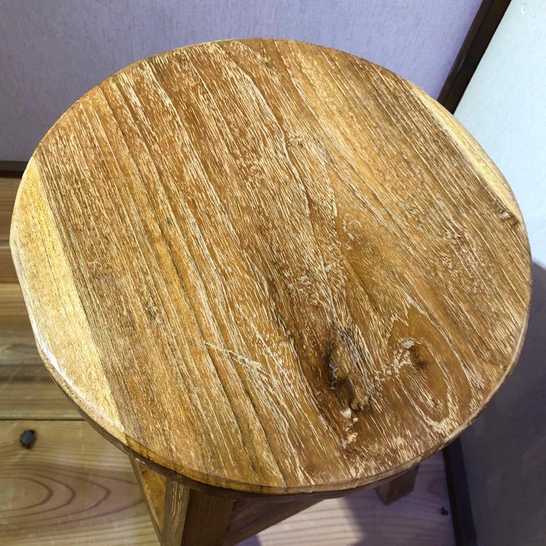 オールドチーク材のスツール 無垢材 円形 丸型 腰掛け 椅子 ラウンドスツール