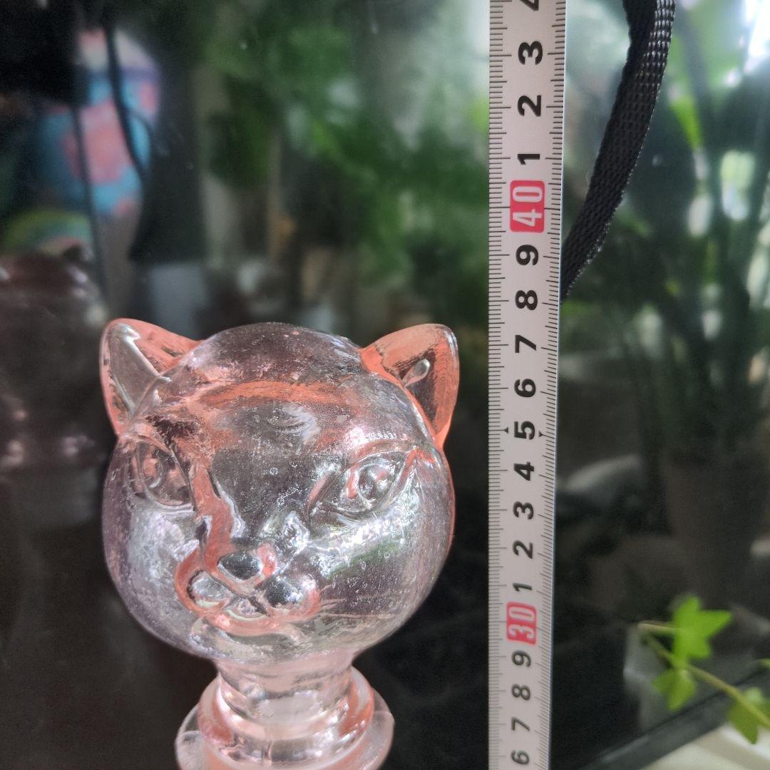 アンティーク イタリアドマン猫の形 ガラス瓶 透明ピンク