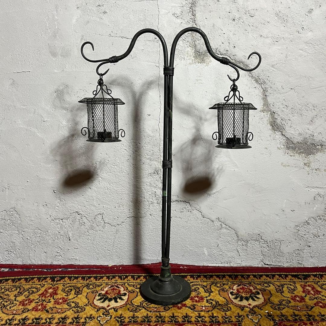 【激レア】鉄製 アンティーク調キャンドルスタンド 2灯式 ランタン インテリア