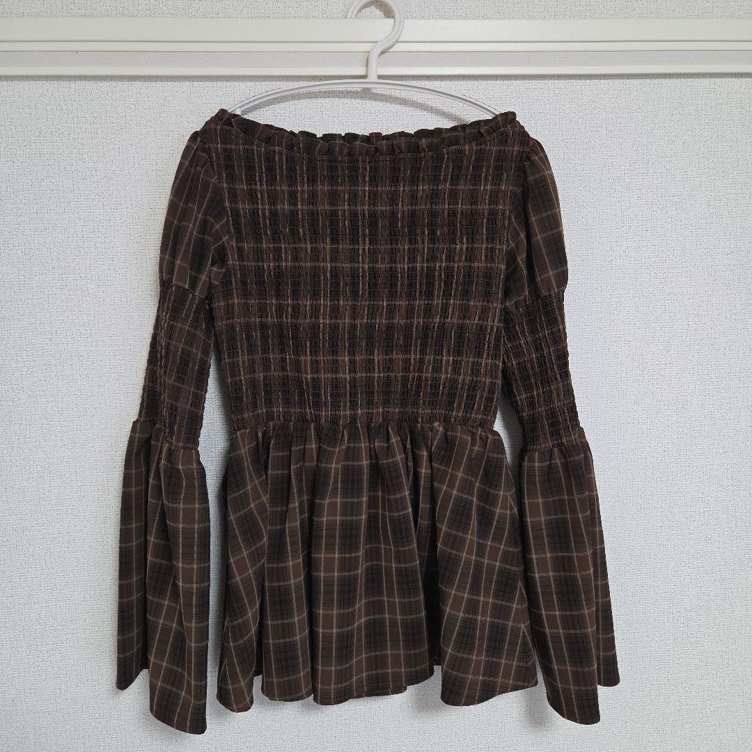 Checked Flared Peplum Top／her lip to