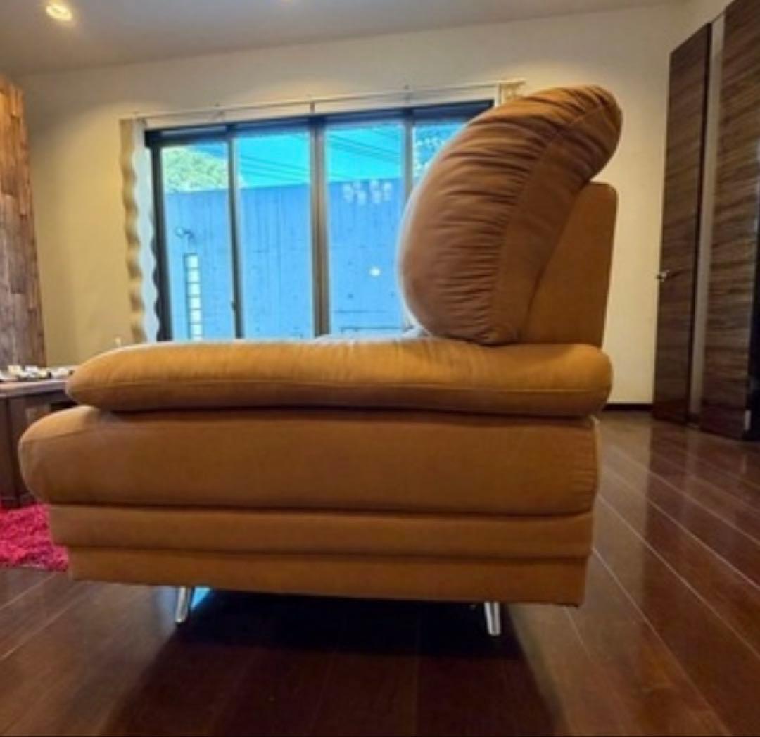 キャメルレザーファブリックソファ