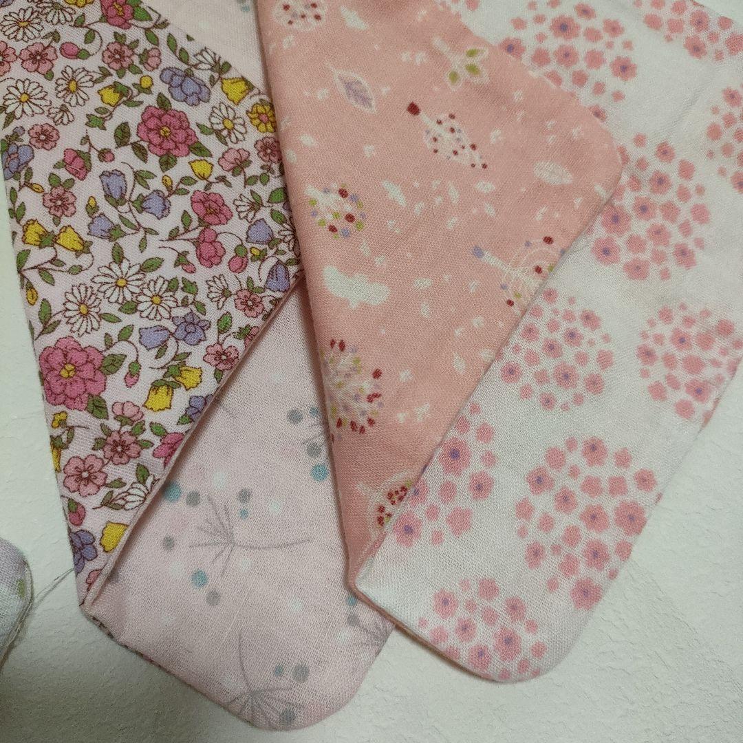 100　4重　ガーゼハンカチ　ダブルガーゼ　花柄　リボン　イエロー4枚セット