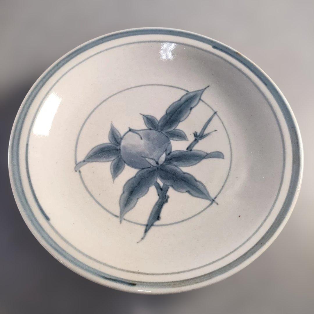 A1363-2/有田焼/五代 佐藤走波 作/染付桃絵銘々皿5客/共箱/懐石道具/