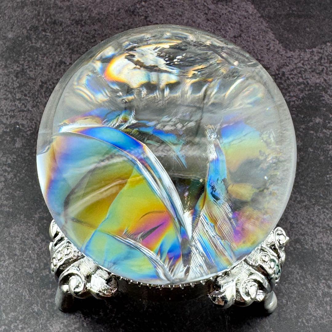 M-27虹入り水晶丸玉　水晶スフィア　天然石　クリスタル　アイリスクォーツ