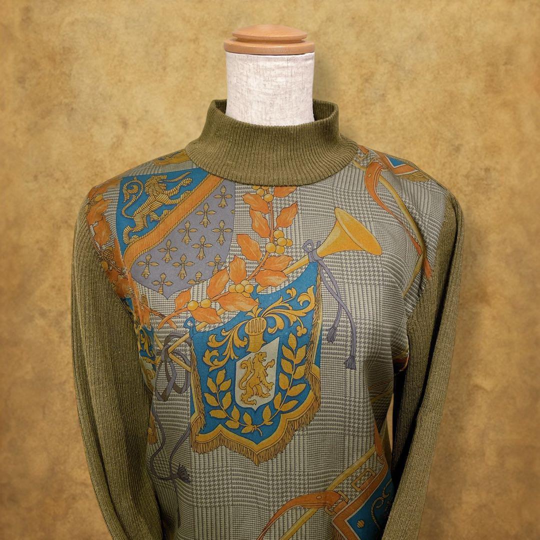 【時巡る】異素材切り替えニット　シルク100%×ウール素材　イタリア製生地　M