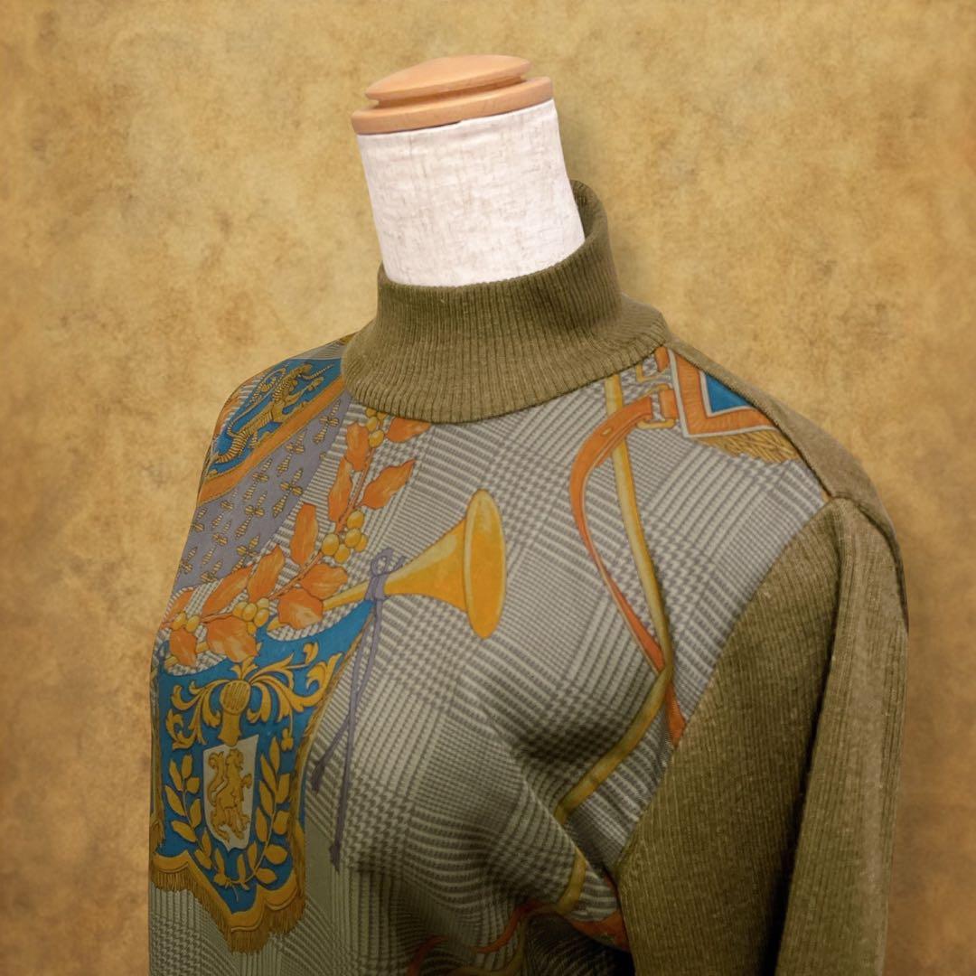 【時巡る】異素材切り替えニット　シルク100%×ウール素材　イタリア製生地　M