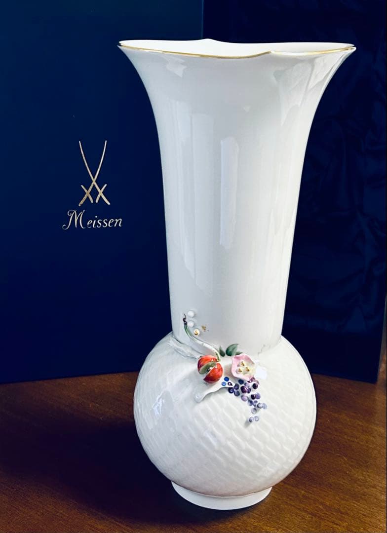 マイセン　花瓶　波の戯れ　チェリー