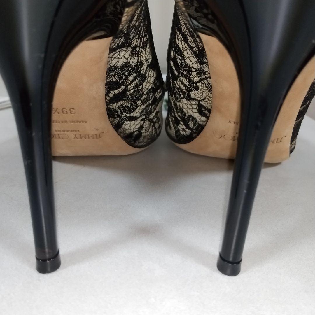 JIMMY CHOO 39．5　レース　ブラック　ポインテッドトゥ　パンプス