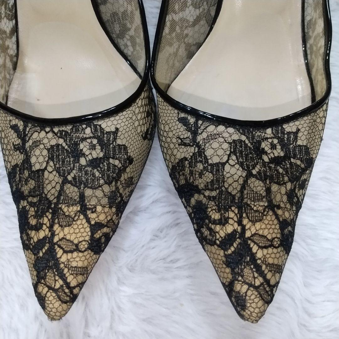 JIMMY CHOO 39．5　レース　ブラック　ポインテッドトゥ　パンプス