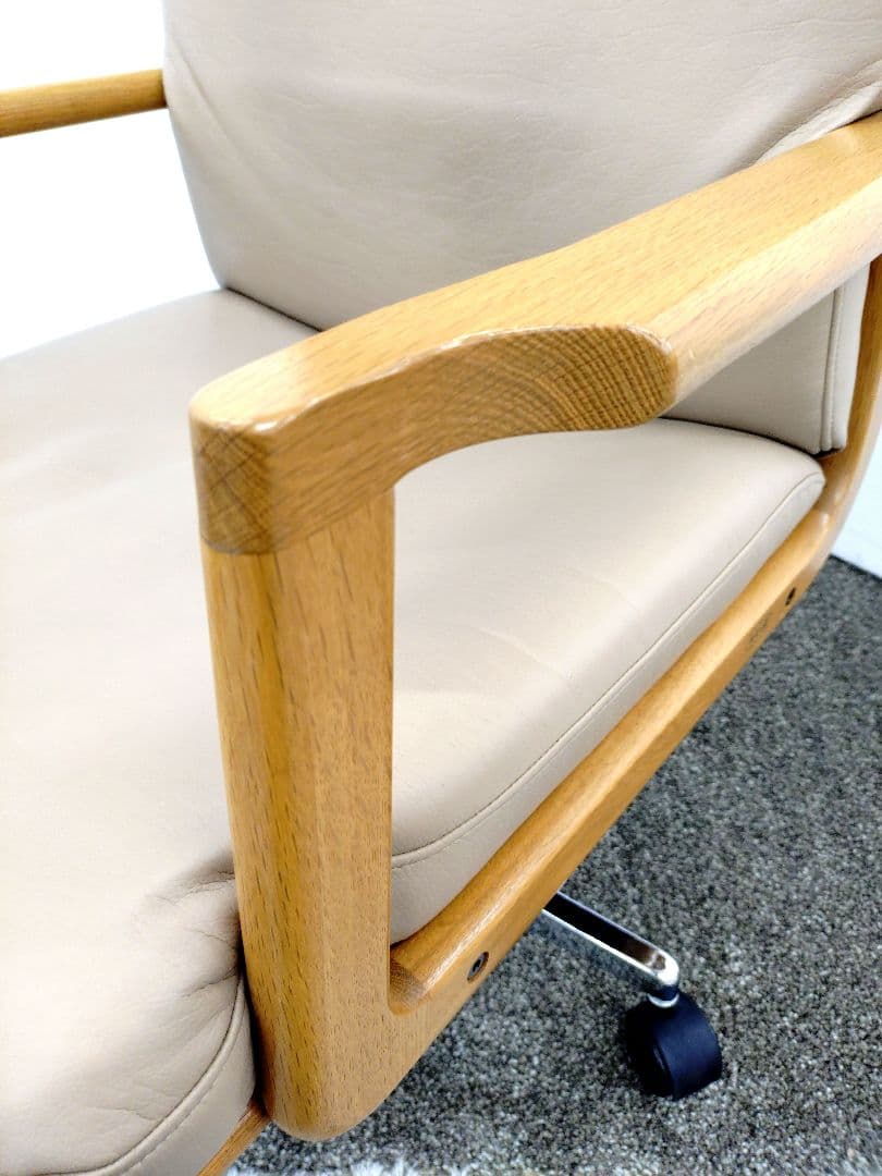 浜本工芸 無垢材 昇降式 レザー デスクチェア DSA-5200 回転チェア