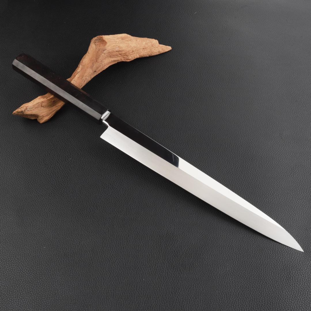 11048柳刃包丁 9寸 高光沢度鏡面仕上げ 刃は究極の切れ味 黒檀黒水牛八角柄