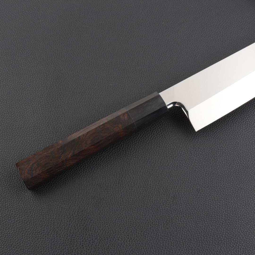 11048柳刃包丁 9寸 高光沢度鏡面仕上げ 刃は究極の切れ味 黒檀黒水牛八角柄