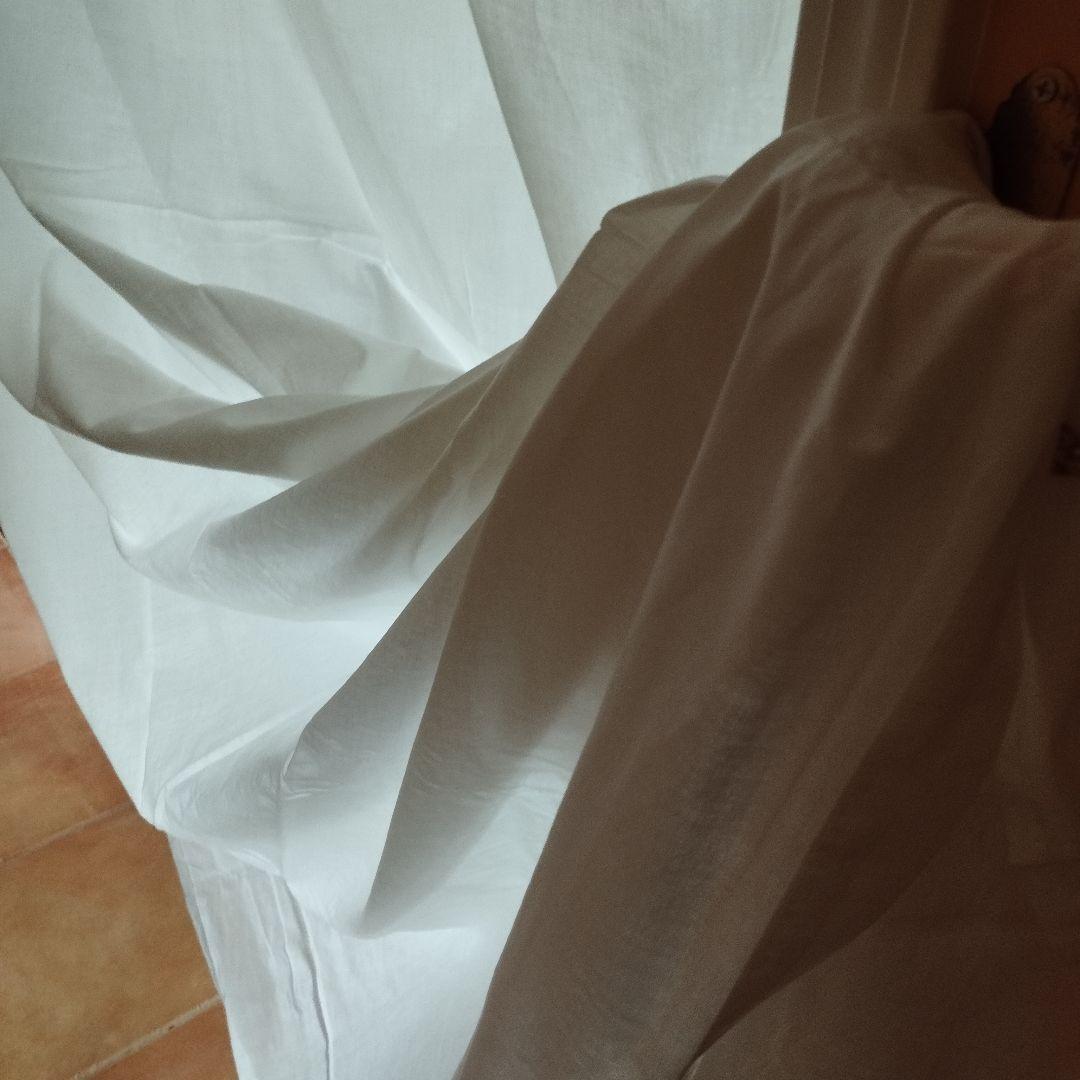 フレンチシック　ふんわりコットン　グレー×白　紐結カーテン　ペアカーテン　2枚