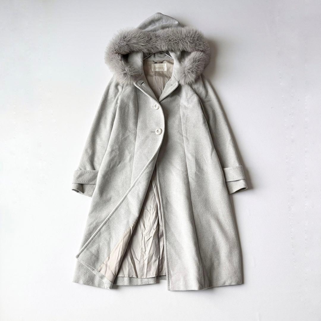 2952yハロッズ　フォックスファーロングコート　グレー　M 日本製