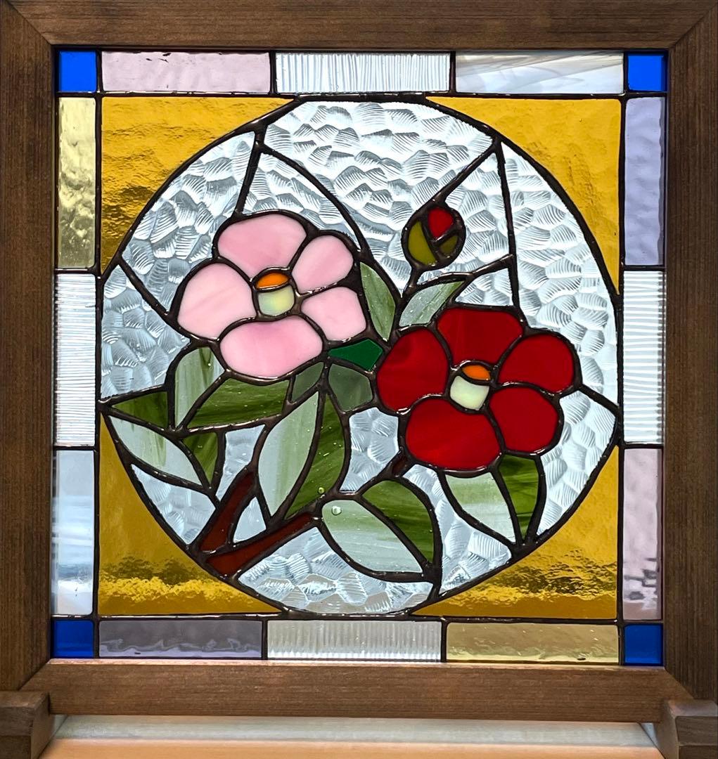 ステンドグラスパネル　和モダン【椿】