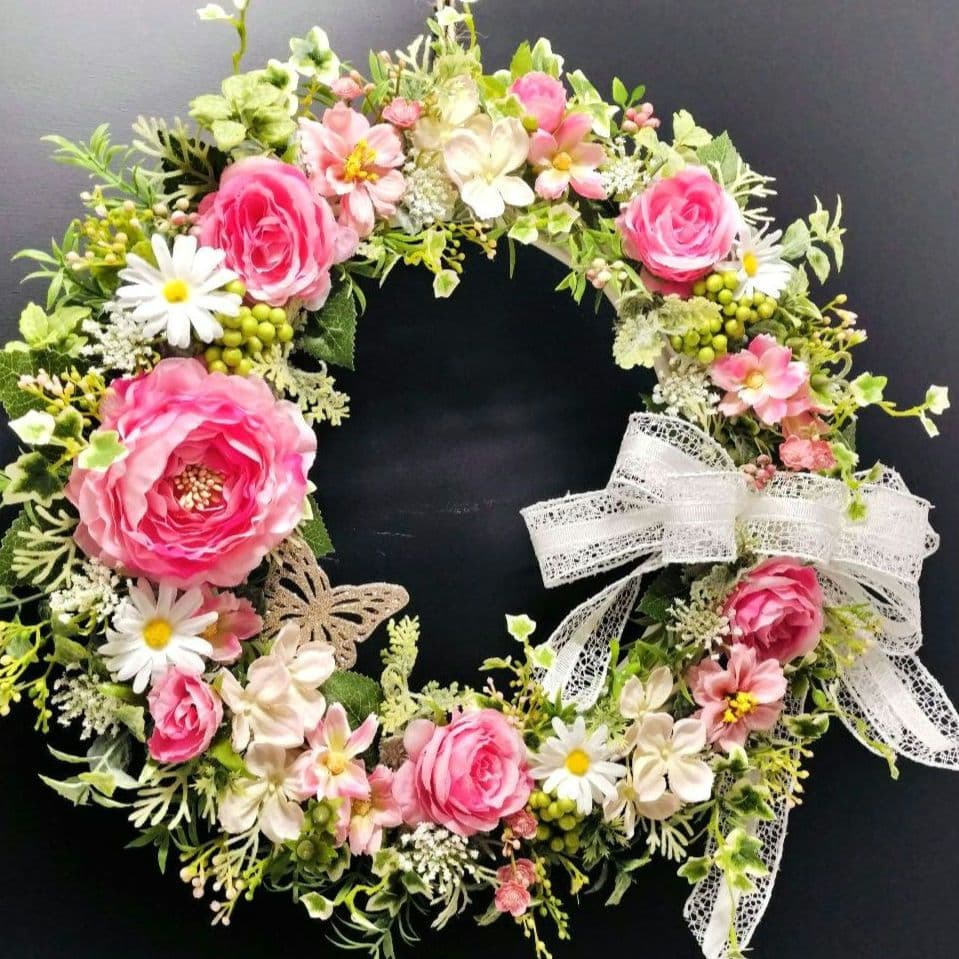 商品名【萌々】ゆきこ♥ラナンキュラスとローズのフラワーリース 春リース