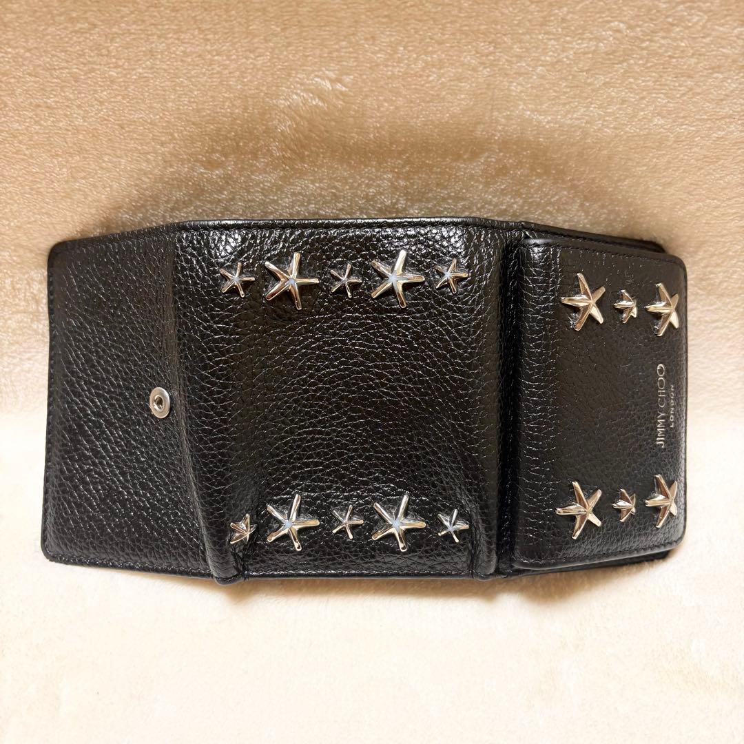 JIMMY CHOO Nemo 黒 レザー 三つ折り財布 スタースタッズ