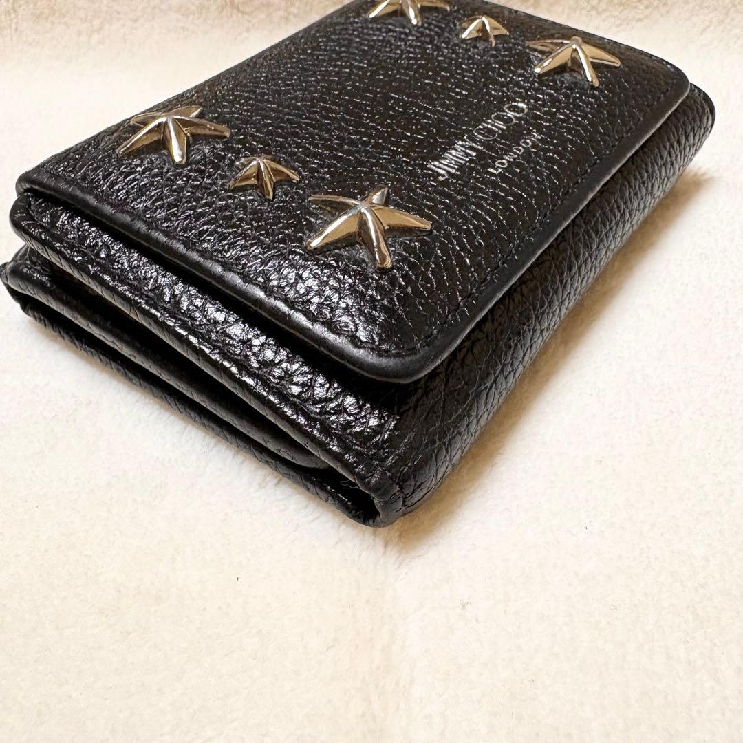 JIMMY CHOO Nemo 黒 レザー 三つ折り財布 スタースタッズ