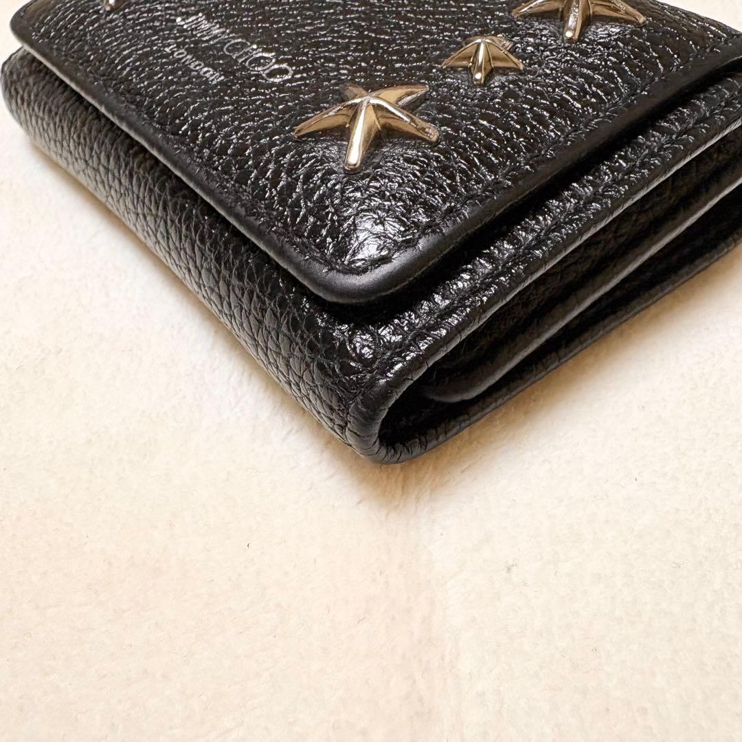 JIMMY CHOO Nemo 黒 レザー 三つ折り財布 スタースタッズ