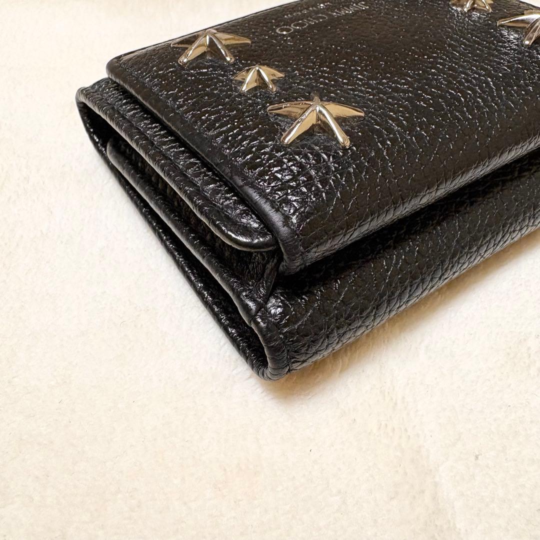 JIMMY CHOO Nemo 黒 レザー 三つ折り財布 スタースタッズ