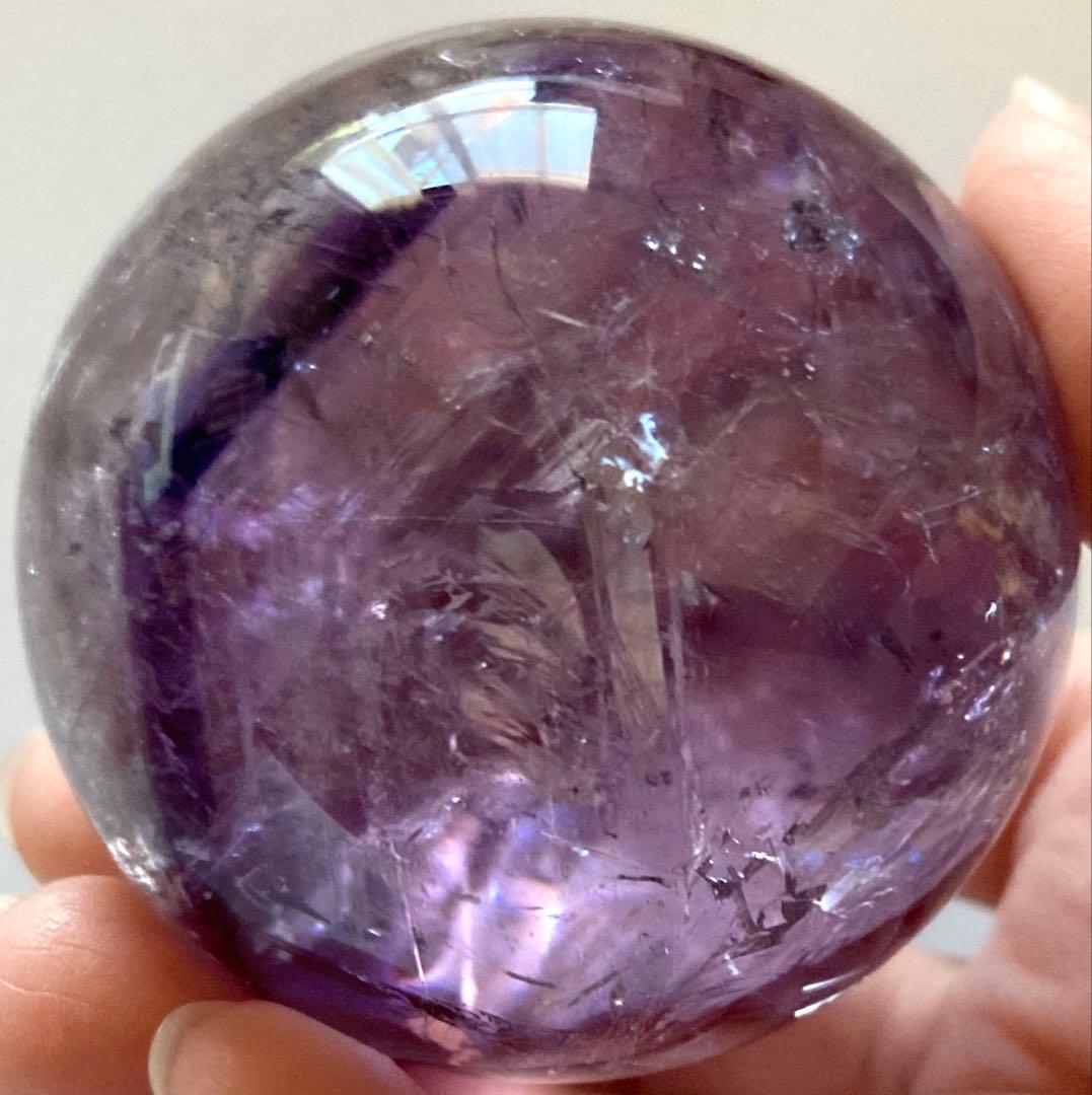 希少　天然石　トラピッチェ　ファントム　アメジスト　スフィア　六角形　虹入り