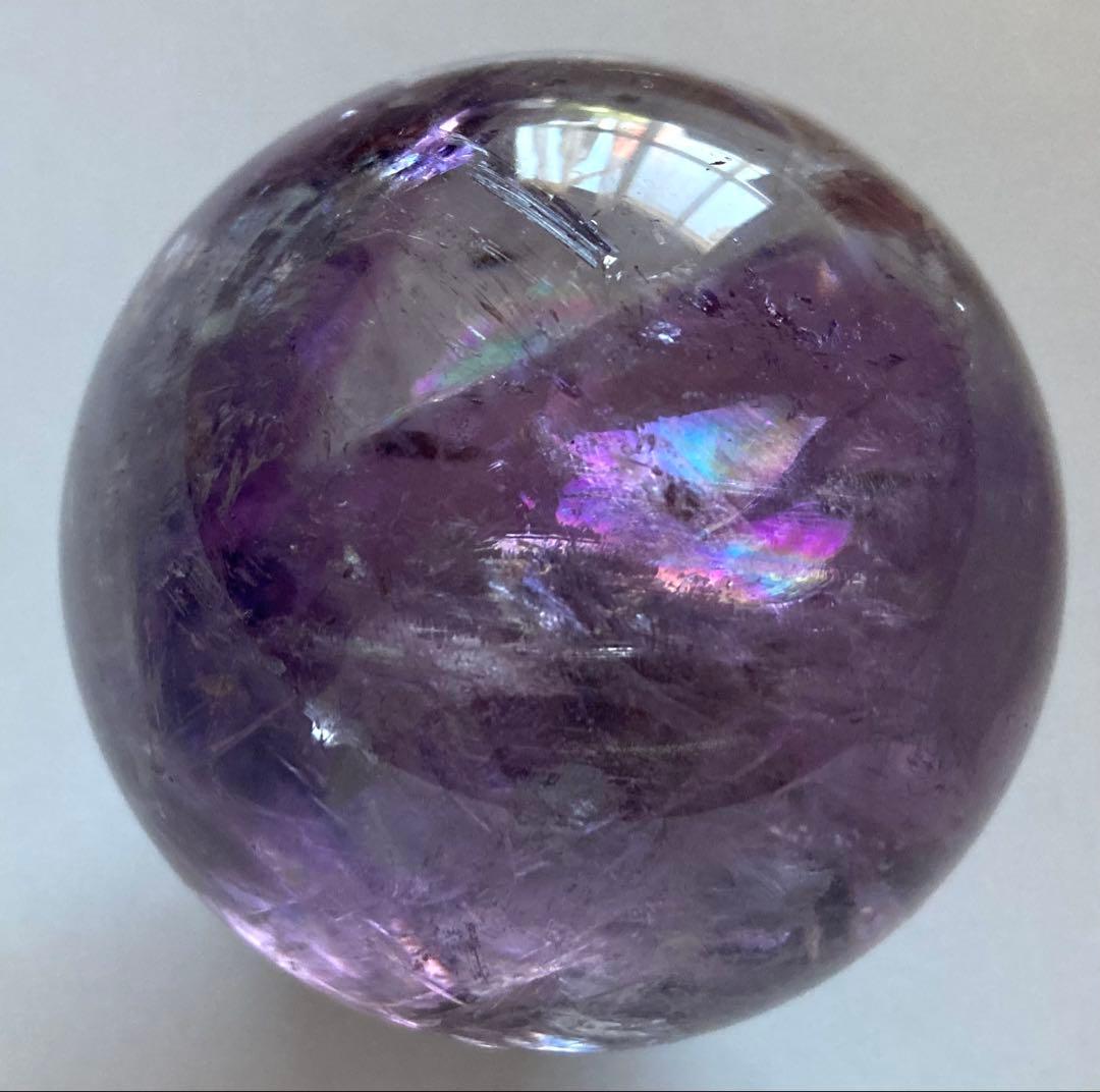 希少　天然石　トラピッチェ　ファントム　アメジスト　スフィア　六角形　虹入り
